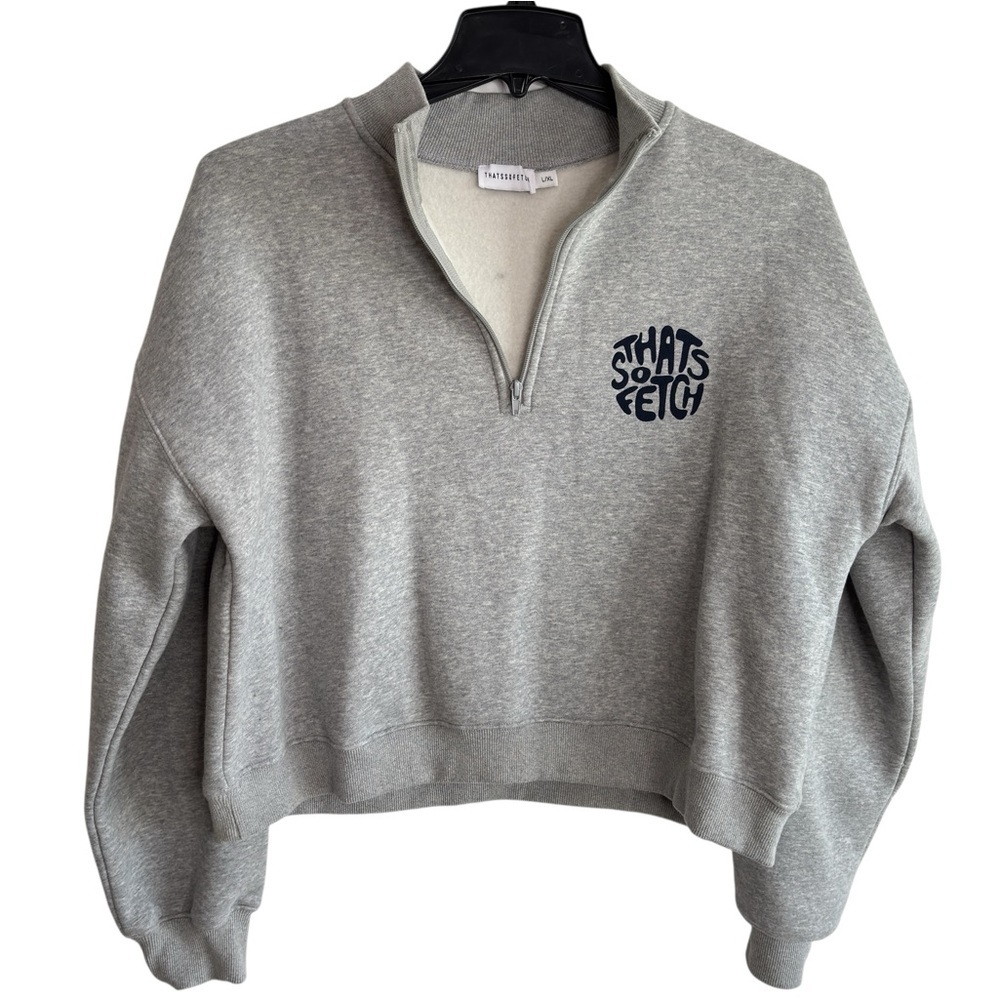THATS SO FETCH Womens Cropped 1/4 Zip Sweatshirt Size L / XL Gray Mean Girls Y2K